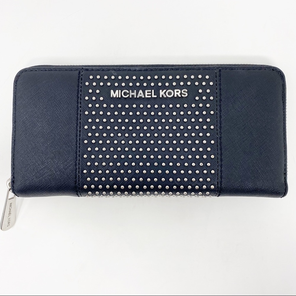 Michael Kors Saffiano Leather Micro Stud Zip Around Continental Wallet